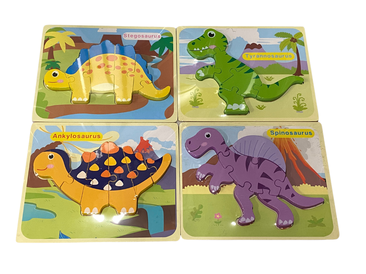 Set mit 4 Dinosaurier-Puzzles aus Holz