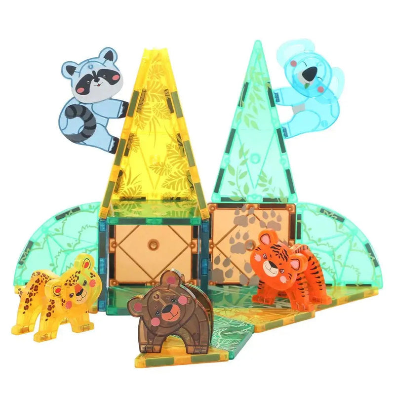 KEBO 56-Piece Magnetic Tile Set: Prairie Animals Construction Blocks