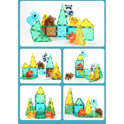 KEBO 56-Piece Magnetic Tile Set: Prairie Animals Construction Blocks