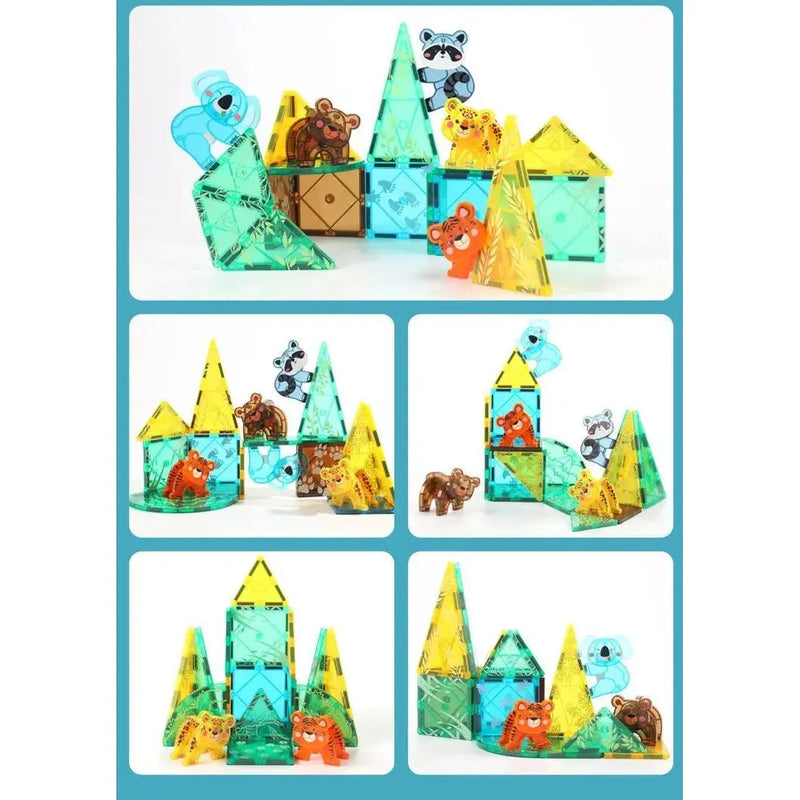 KEBO 56-Piece Magnetic Tile Set: Prairie Animals Construction Blocks