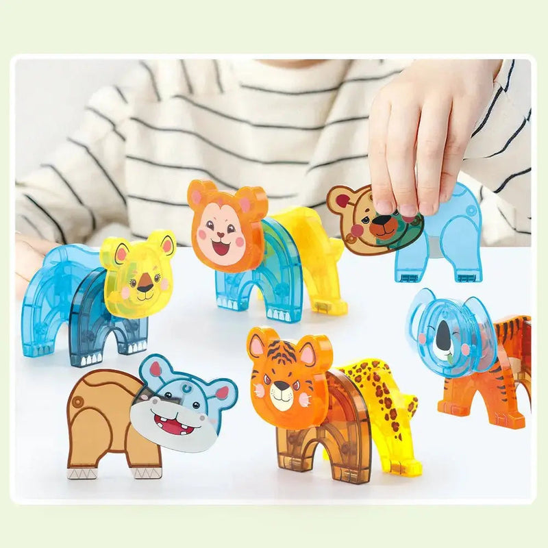KEBO 56-Piece Magnetic Tile Set: Prairie Animals Construction Blocks
