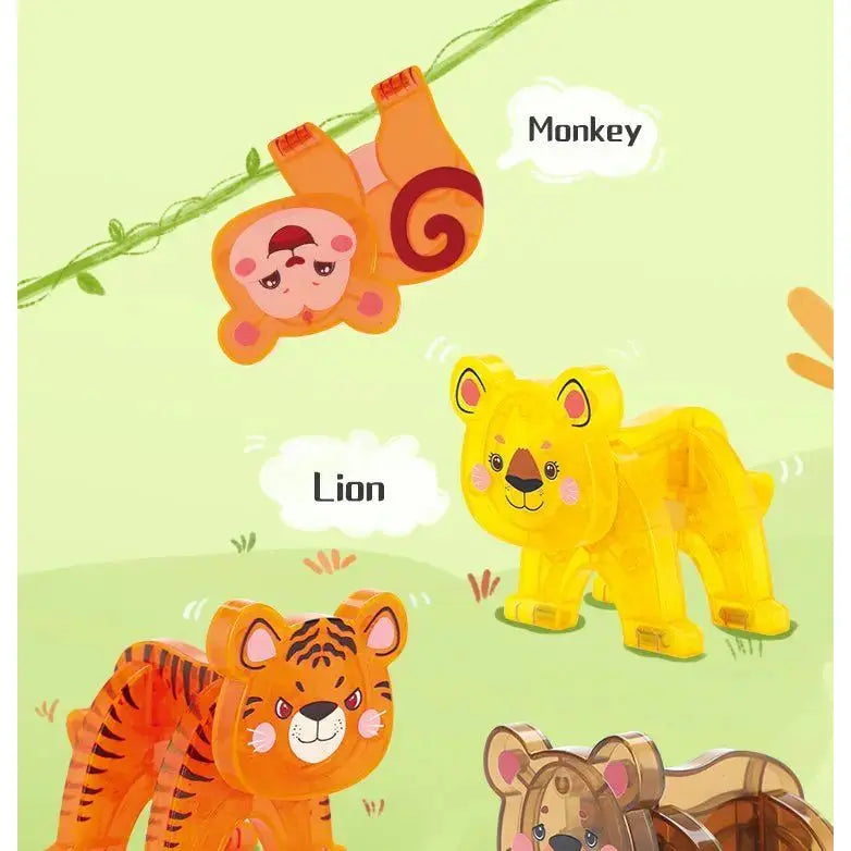 KEBO 56-Piece Magnetic Tile Set: Prairie Animals Construction Blocks