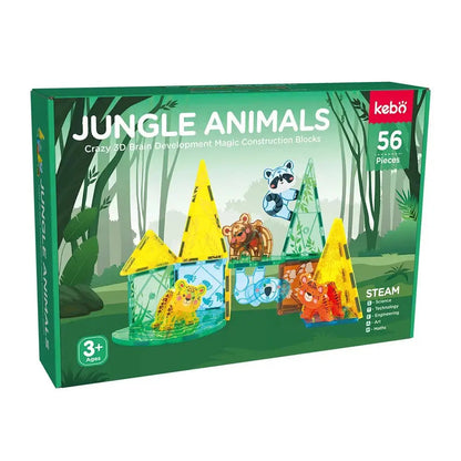 KEBO 56-Piece Magnetic Tile Set: Prairie Animals Construction Blocks