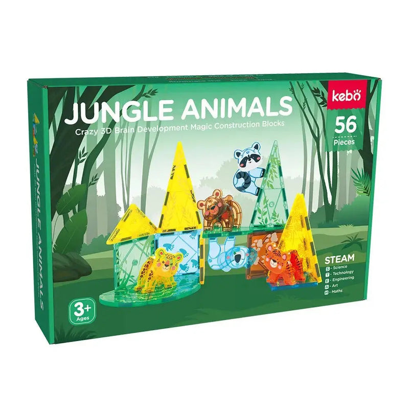 KEBO 56-Piece Magnetic Tile Set: Prairie Animals Construction Blocks
