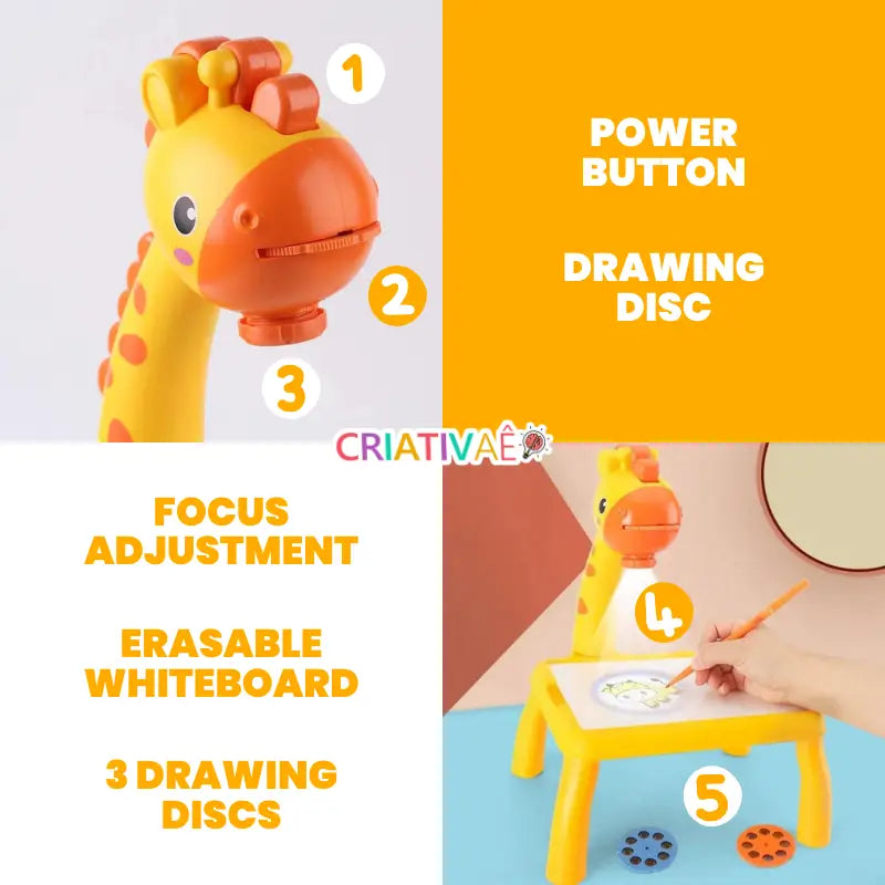 Giraffe Drawing Projector Table for Kids – 24 Slides, 12 Markers, Ages 3+