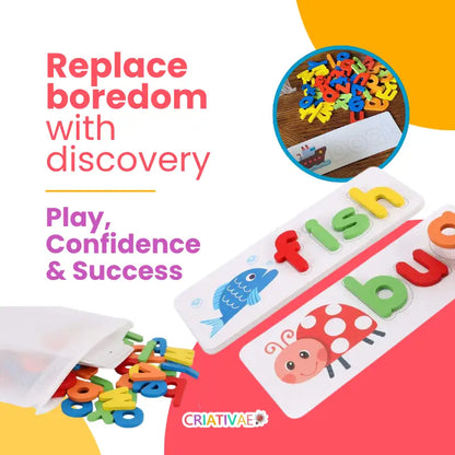 Kids Spelling & Literacy Game - Wooden Letter Matching Puzzle with Sight Word Cards for Preschool Learning | CRIATIVAE