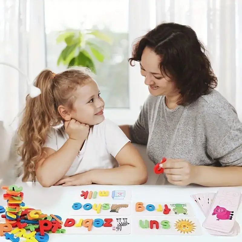 Kids Spelling & Literacy Game - Wooden Letter Matching Puzzle with Sight Word Cards for Preschool Learning | CRIATIVAE