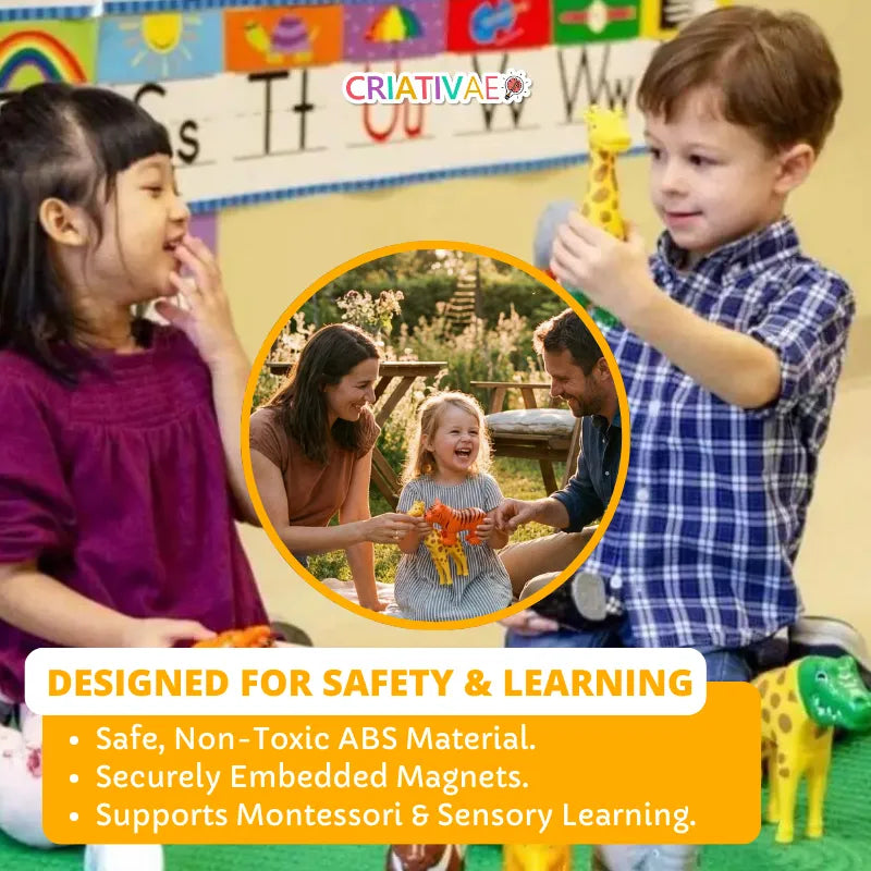 3D Magnetic Animal Building Blocks – 12 Piece Mix-and-Match STEM Toy for Toddlers & Kids: Elephant, Giraffe, Tiger, and Crocodile | CRIATIVAE