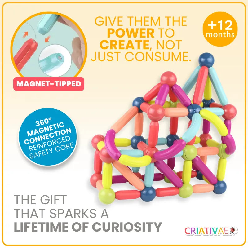 Magnetic Building Blocks Set – STEM Educational Sticks & Balls Construction Toy | CRIATIVAE