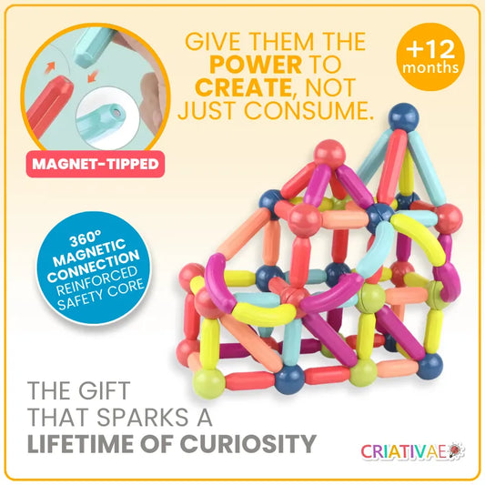 Magnetic Building Blocks Set – STEM Educational Sticks & Balls Construction Toy | CRIATIVAE