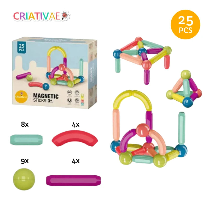Magnetic Building Blocks Set – STEM Educational Sticks & Balls Construction Toy | CRIATIVAE