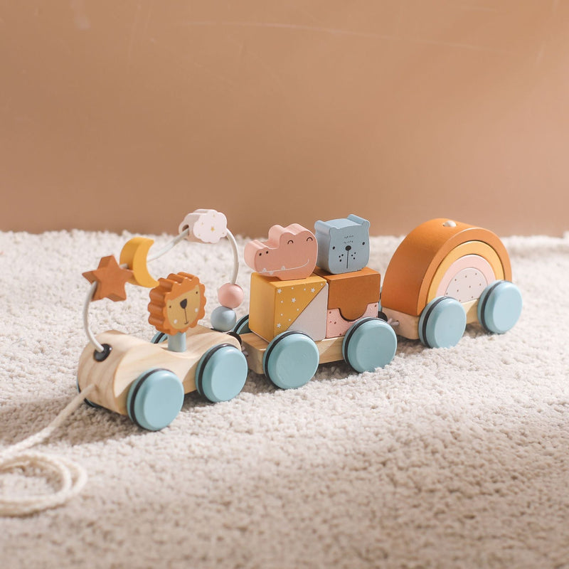 Wooden Pull Along Animal Block Train Set