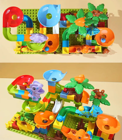 Murmelbahn-Abenteuerset mit Dinosaurier-Motiv – 135 Bausteine