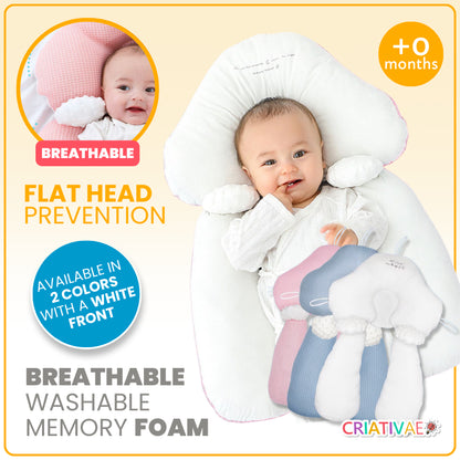 Baby Head Shaping Pillow for Flat Head Prevention | Breathable, Washable Memory Foam for Newborns | CRIATIVAE