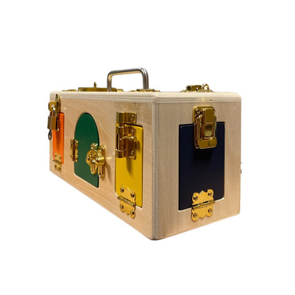 Montessori Wooden Treasure Box with 10 Latch and Lock Doors - Engaging Learning Toy