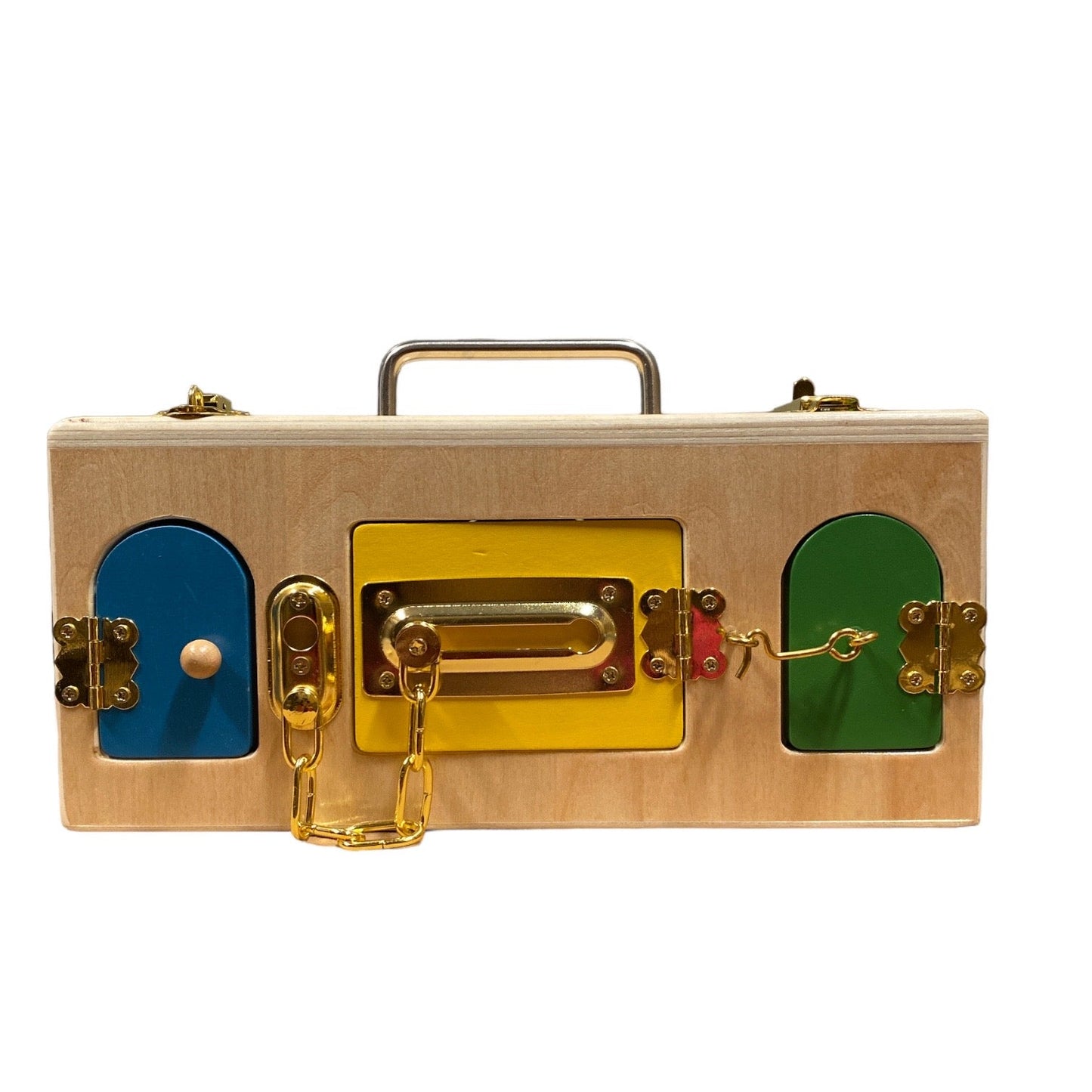 Montessori Wooden Treasure Box with 10 Latch and Lock Doors - Engaging Learning Toy