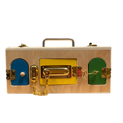 Montessori Wooden Treasure Box with 10 Latch and Lock Doors - Engaging Learning Toy