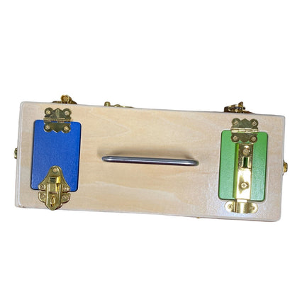 Montessori Wooden Treasure Box with 10 Latch and Lock Doors - Engaging Learning Toy