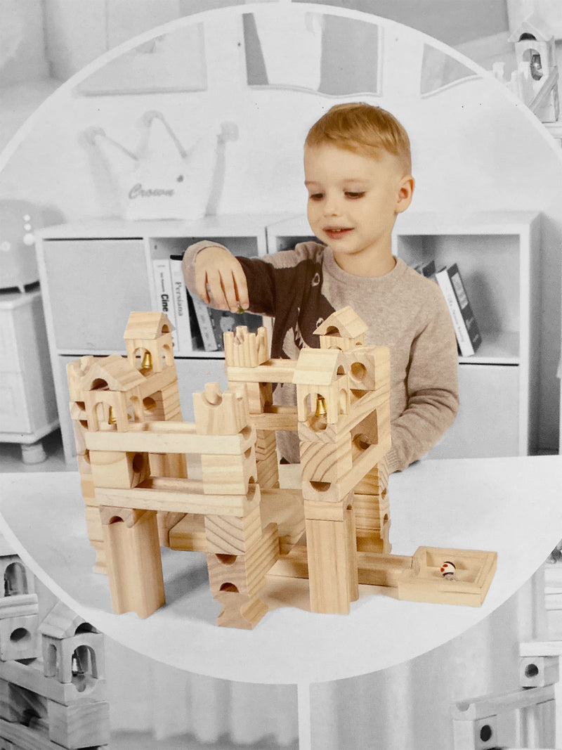 80-teiliges Kugelbahn-Set aus Holz
