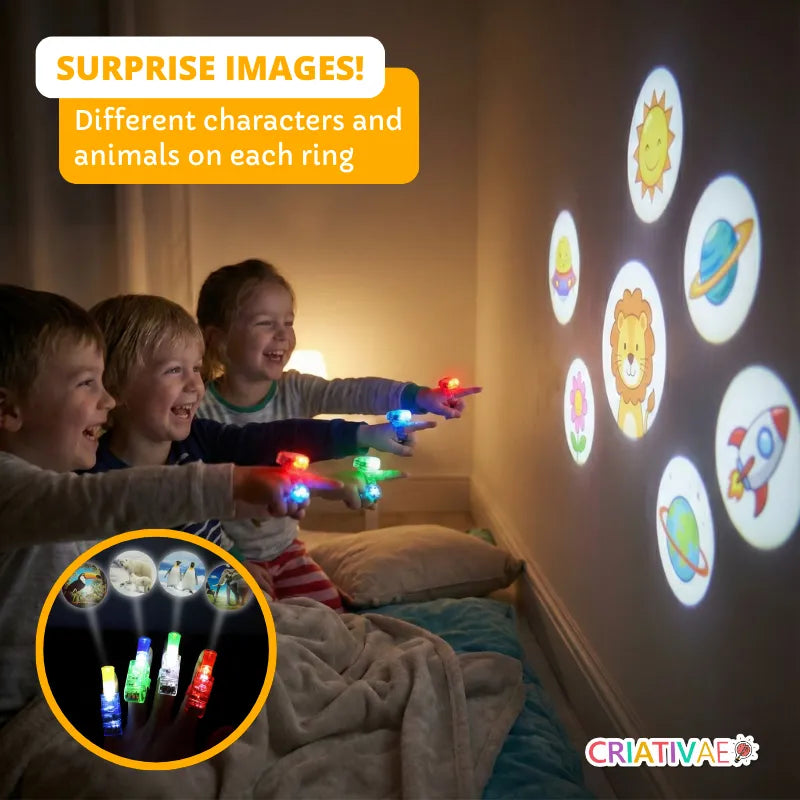 Mini LED Finger Projector Set - Compact Portable Light-Up Rings with Assorted Surprise Images for Kids | CRIATIVAE