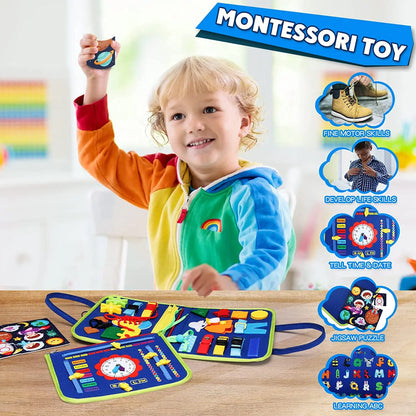 Montessori Busy Board for Toddlers – Sensory Learning Toy with 16 Activities
