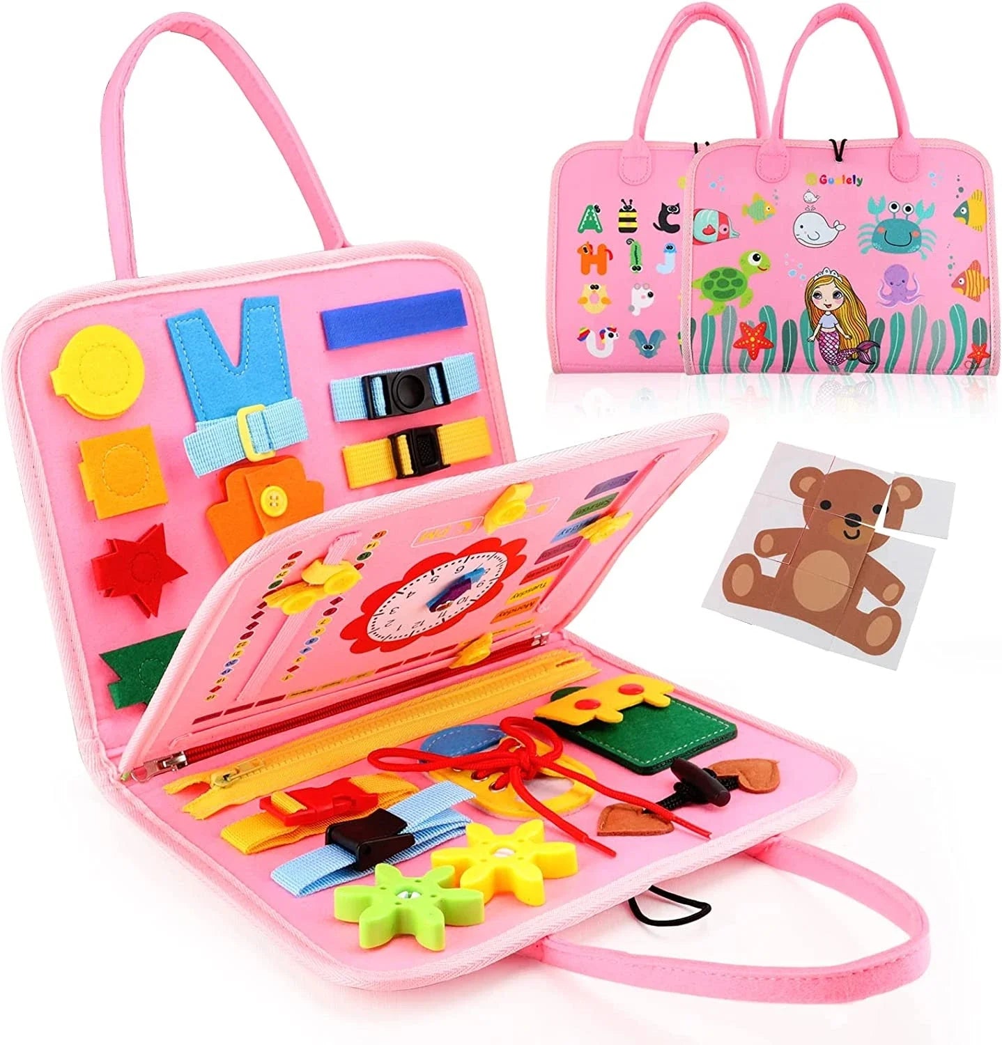 Montessori Busy Board for Toddlers – Sensory Learning Toy with 16 Activities