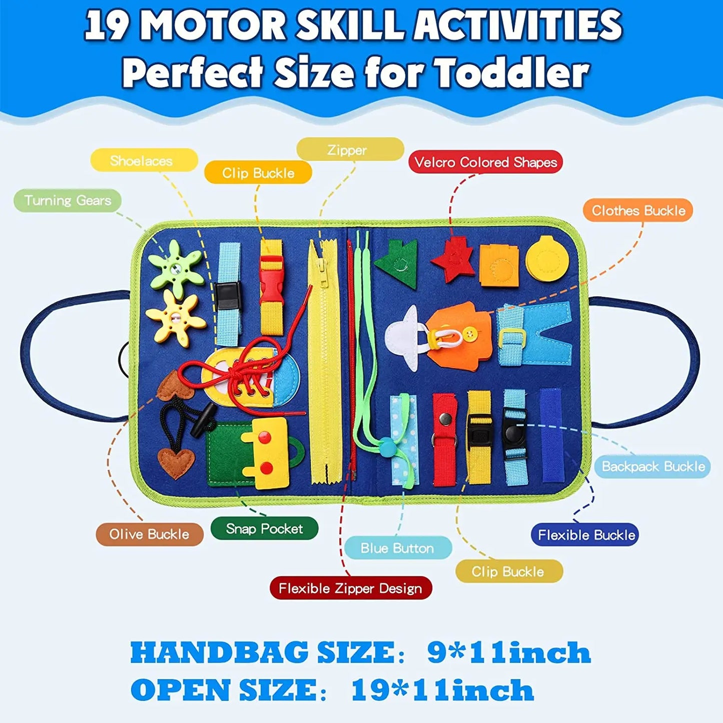 Montessori Busy Board for Toddlers – Sensory Learning Toy with 16 Activities