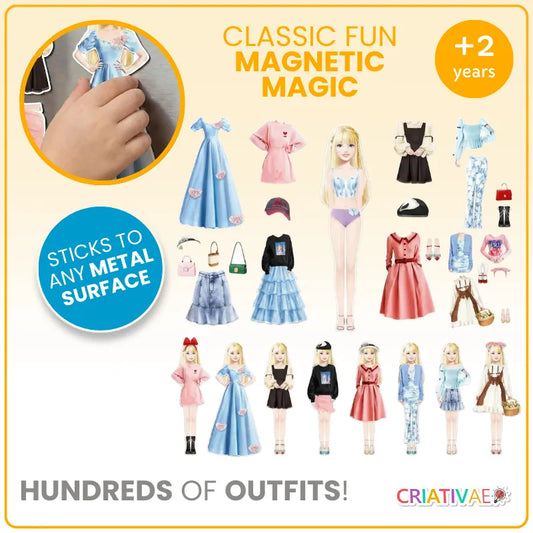 Magnetic Dress Up Doll Set - Fashion Paper Dolls for All Metallic Surfaces & Travel Toys for Kids | CRIATIVAE