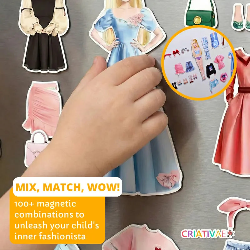 Magnetic Dress Up Doll Set - Fashion Paper Dolls for All Metallic Surfaces & Travel Toys for Kids | CRIATIVAE