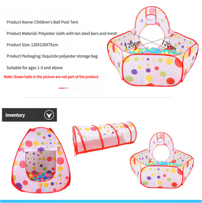 3-in-1 Dino Play Tent with Tunnel and Ball Pit - Foldable Indoor/Outdoor Fun for Kids