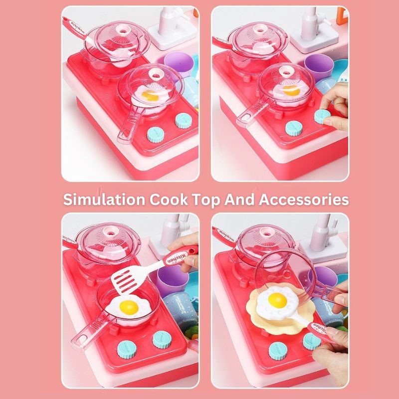 Interactive Montessori Kitchen Sink Playset with Automatic Water Pump Feature