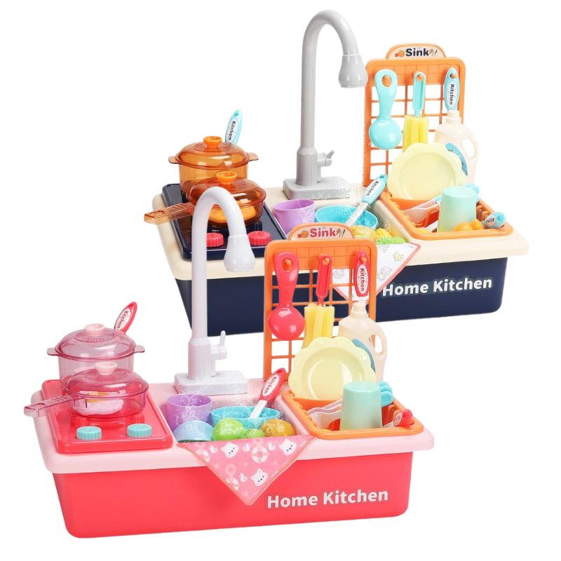 Interactive Montessori Kitchen Sink Playset with Automatic Water Pump Feature