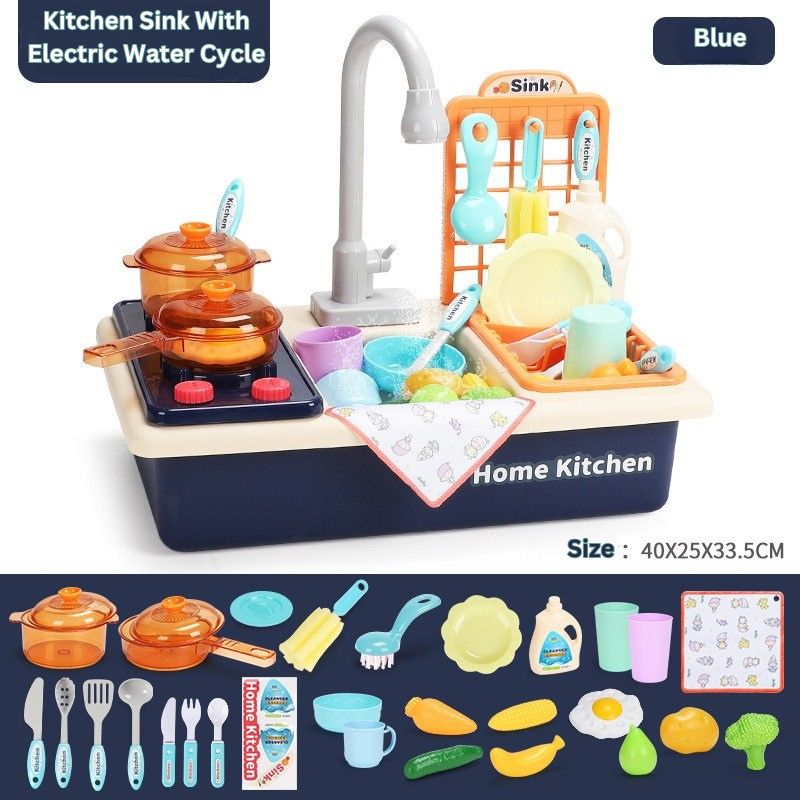 Interactive Montessori Kitchen Sink Playset with Automatic Water Pump Feature