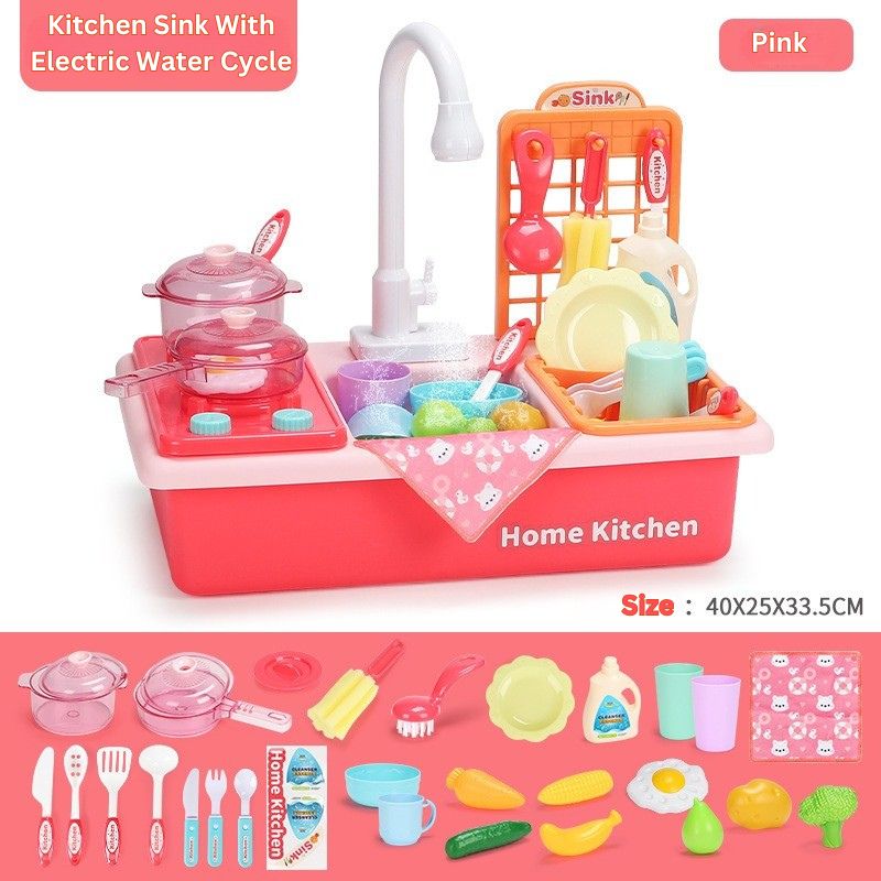 Interactive Montessori Kitchen Sink Playset with Automatic Water Pump Feature