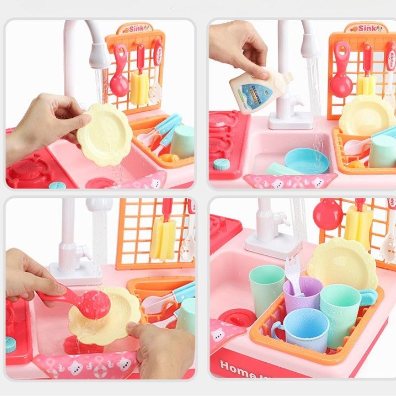 Interactive Montessori Kitchen Sink Playset with Automatic Water Pump Feature