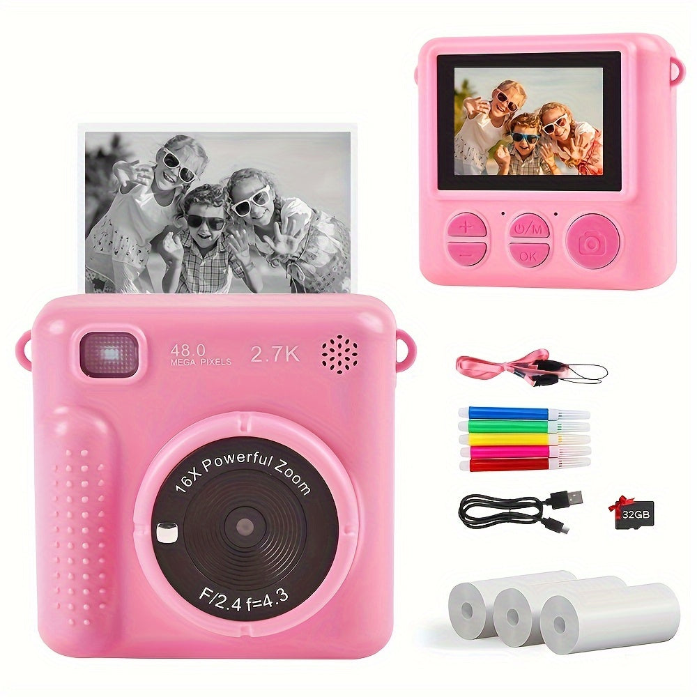 Kids Instant Print Camera – 1080P HD, 2,4" scherm, 32GB kaart en thermisch papier