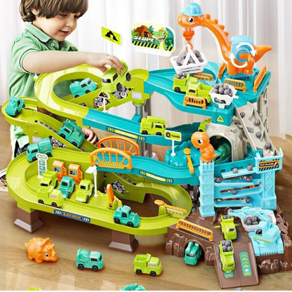 Dinosaur-Themed Construction Site Track Set with Motorized Escalator