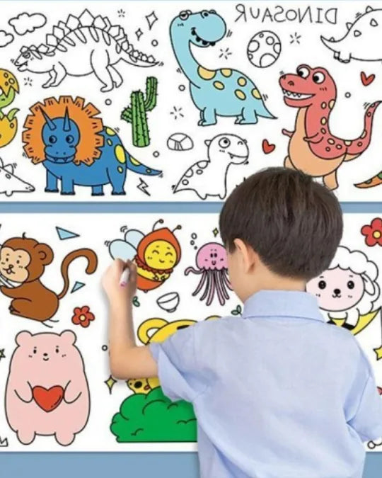 Coloring Roll Criativae - 10 Ft Sticky Coloring Paper Roll with 1000+ Drawings