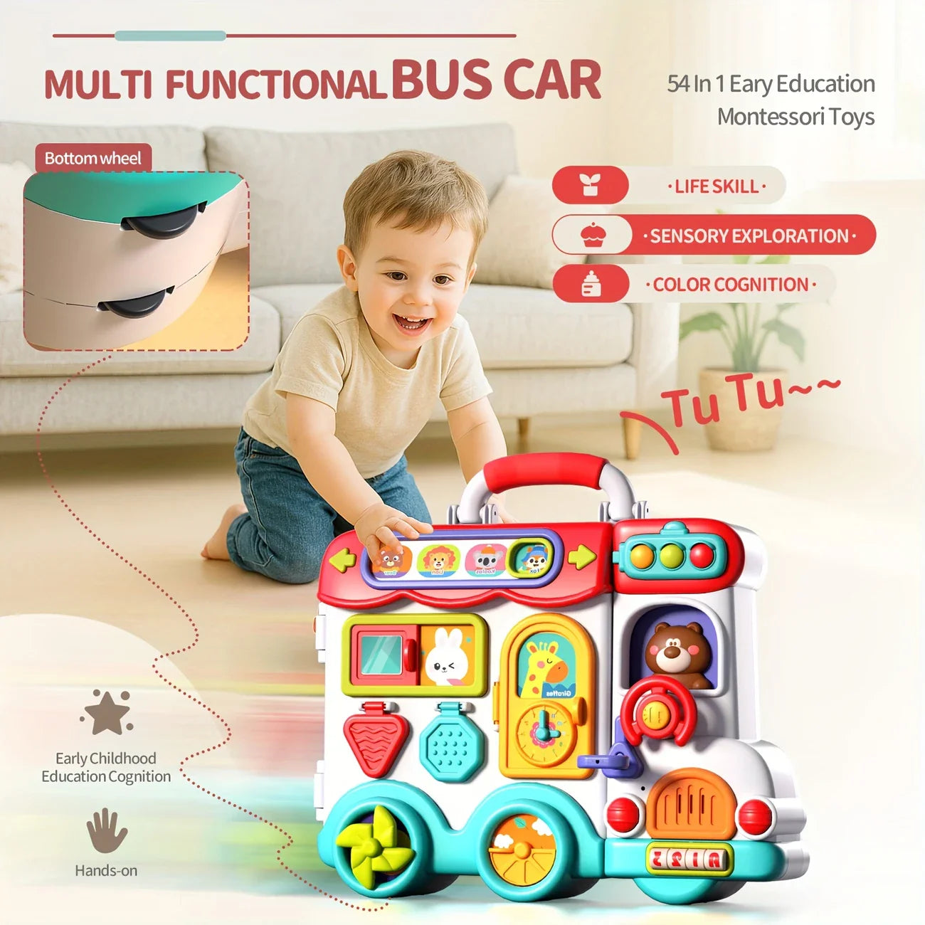 Busy Board for Kids – 54-in-1 Sensory Activity Toy with Lights & Sounds