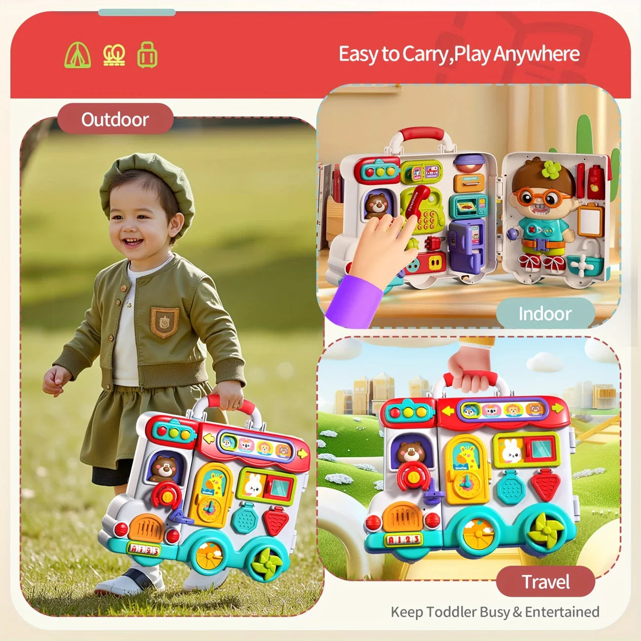 Busy Board for Kids – 54-in-1 Sensory Activity Toy with Lights & Sounds