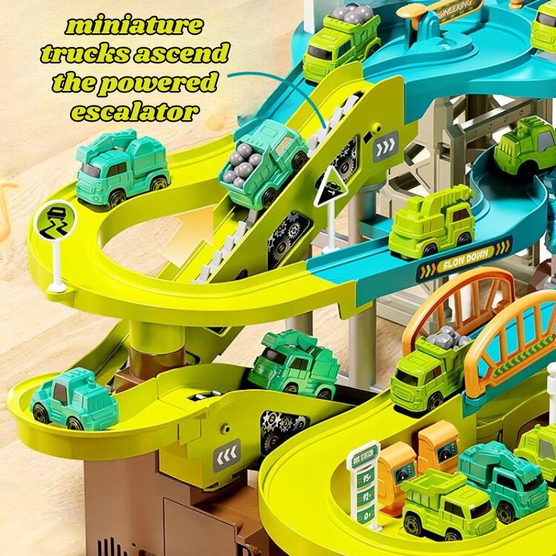 Dinosaur-Themed Construction Site Track Set with Motorized Escalator
