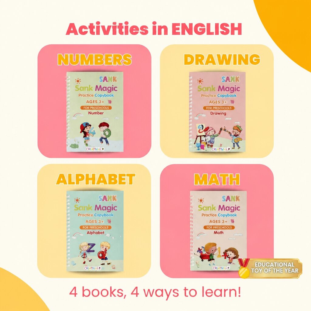 Magic Books Criativae - 4 Reusable Handwriting Practice Workbooks