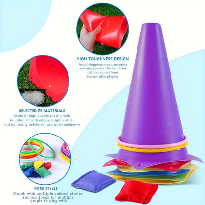 Juego de lanzamiento de aros y conos de colores: kit de actividades para exteriores e interiores