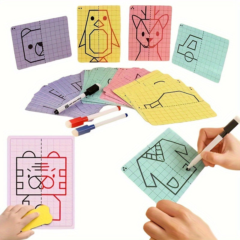 Symmetrical Drawing Grid Cards – 20 Creative Pattern Designs for Kids