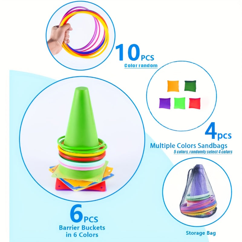 Juego de lanzamiento de aros y conos de colores: kit de actividades para exteriores e interiores