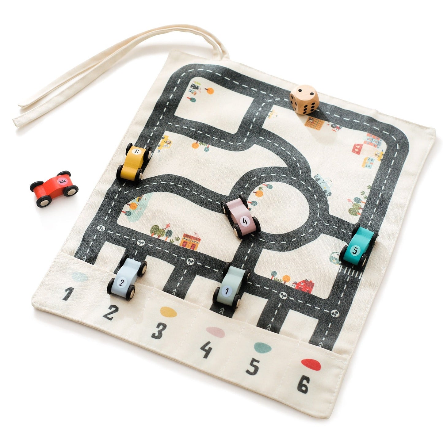 Versatile Dual-Sided Roll-Up Canvas Playmat with Wooden Cars and Adventure Game