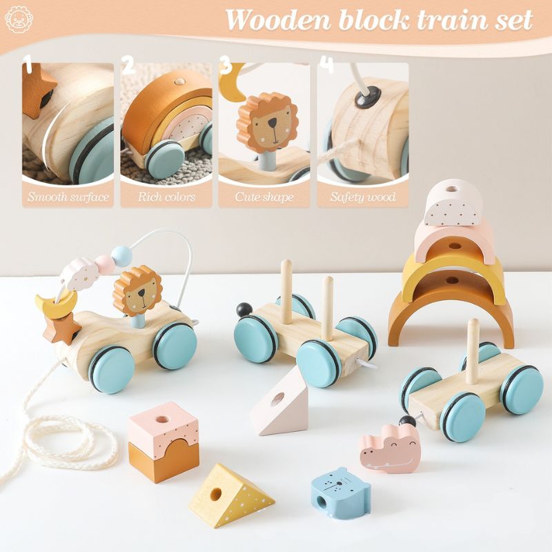 Wooden Pull Along Animal Block Train Set