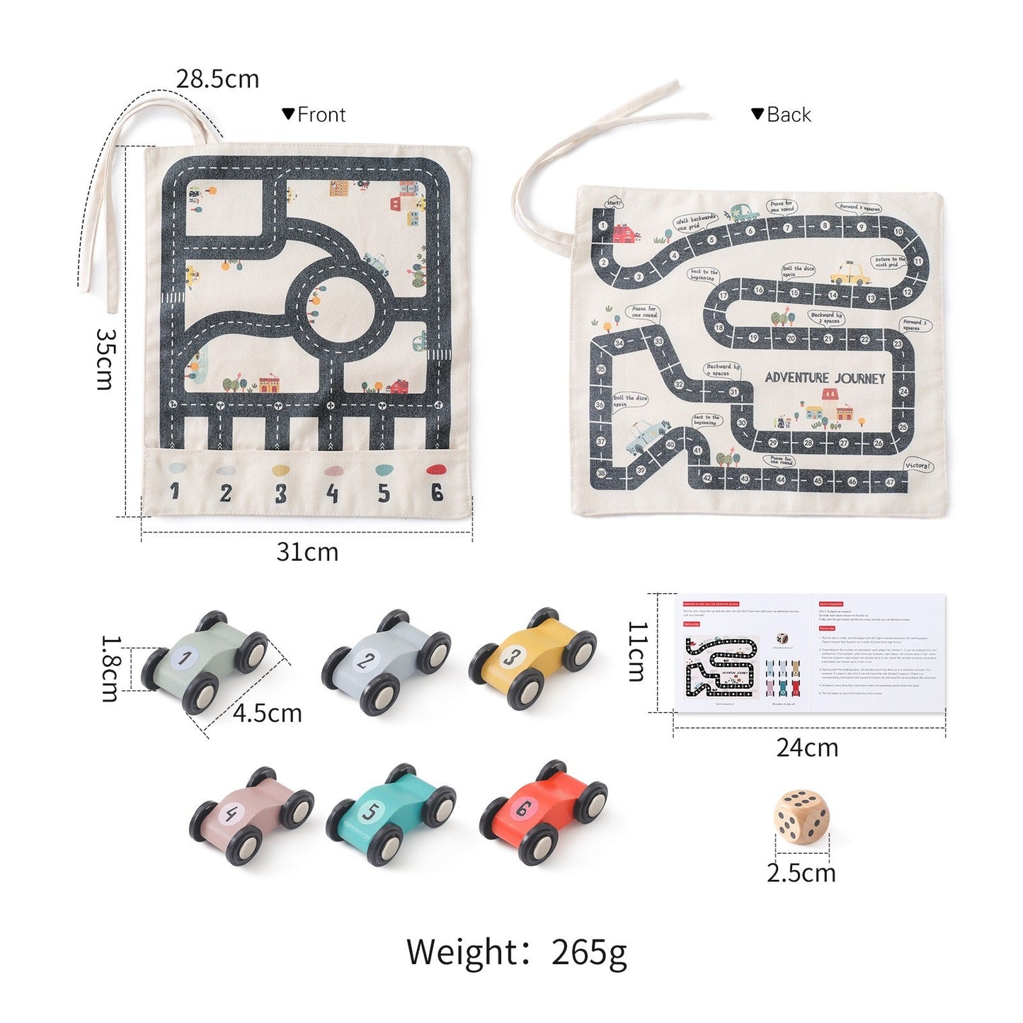 Versatile Dual-Sided Roll-Up Canvas Playmat with Wooden Cars and Adventure Game