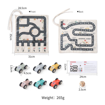 Versatile Dual-Sided Roll-Up Canvas Playmat with Wooden Cars and Adventure Game