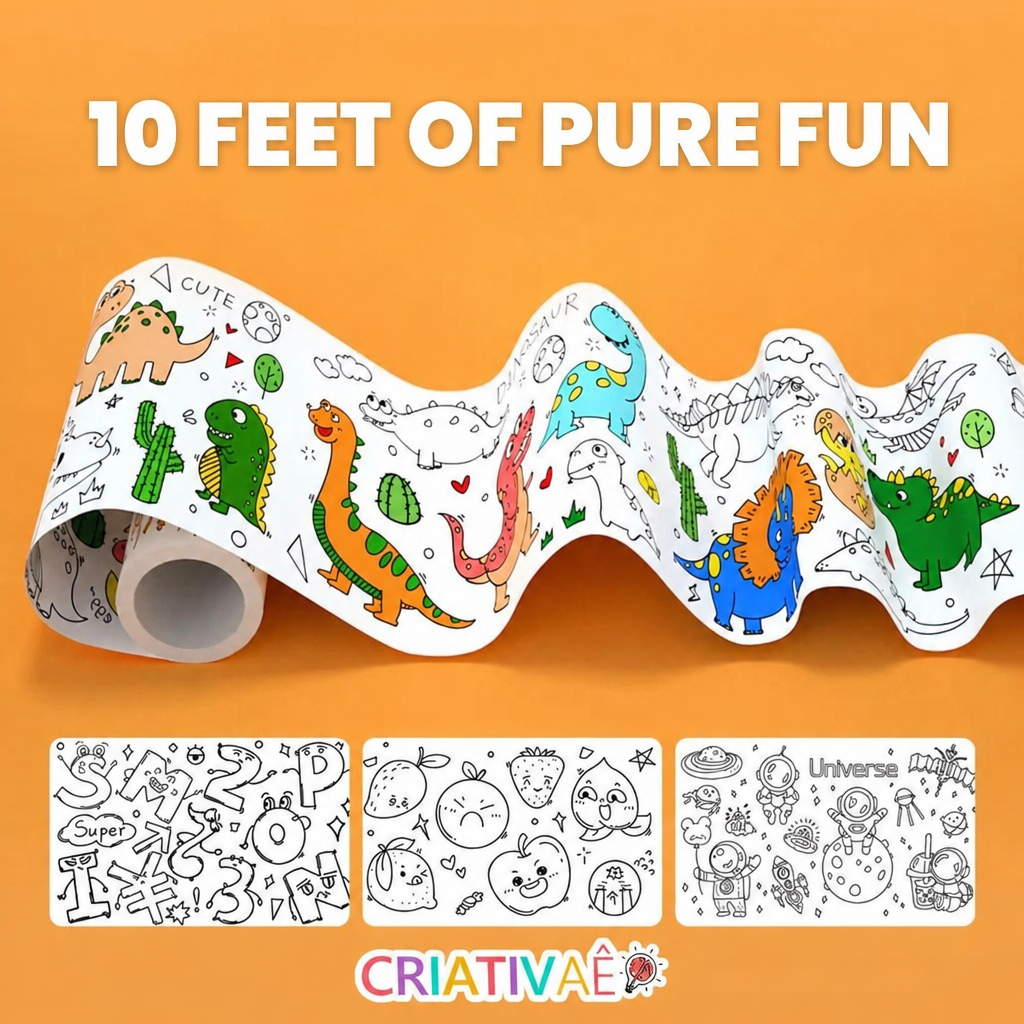 Coloring Roll Criativae - 10 Ft Sticky Coloring Paper Roll with 1000+ Drawings